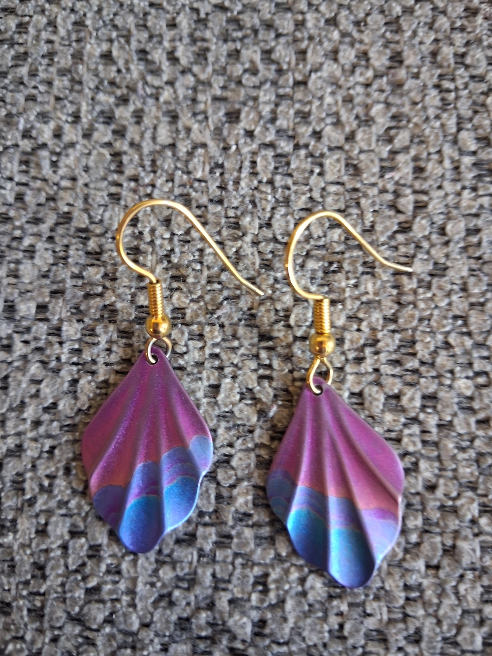 Gold Hook Purple Blue Shell Titanium Dangle Earrings